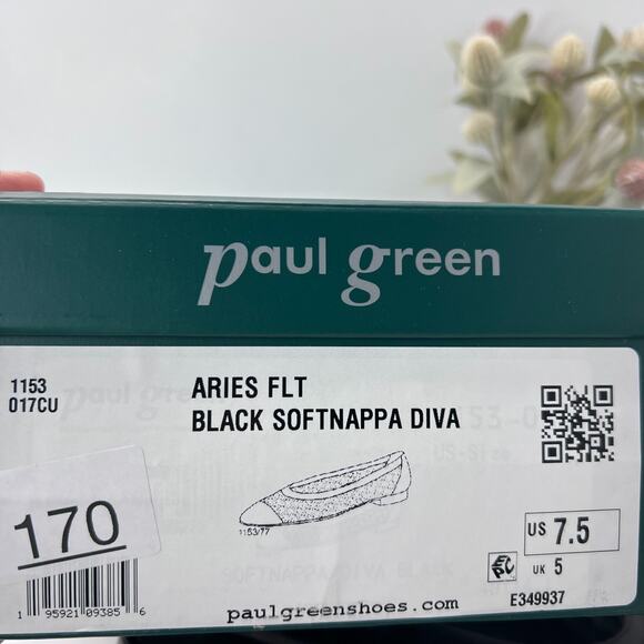 Paul Green Aries Flat Soft Nappa Diva Slip On Pointed Toe Black Women 7.5 - Picture 11 of 11